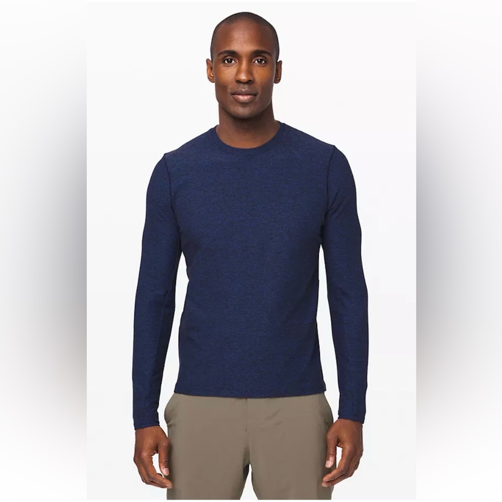 🍋Lululemon Surge Warm Long Sleeve Shirt Moroccan Blue Black Men's LARGE EUC
